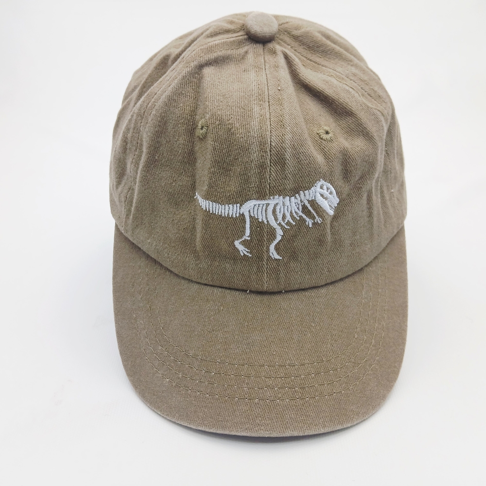 Brown Cap with Dinosaur Skeleton Embroidery